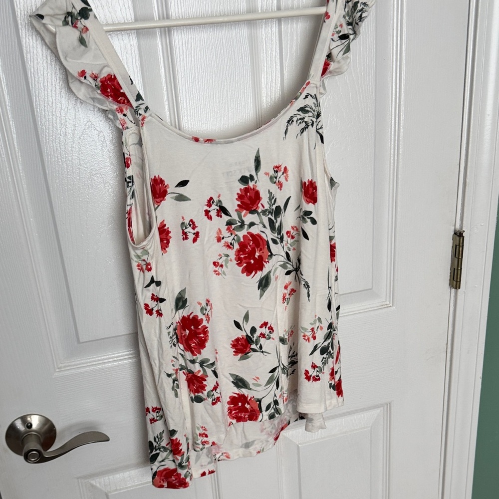 Torrid Floral Ruffle Sleeve Top - White and Red - Picture 6 of 6